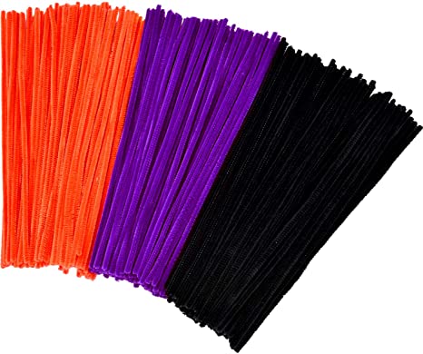 Tatuo 300 Pieces Halloween Chenille Stems 12 Inches by 6 mm Pipe Cleaners DIY Art Craft Supplies Decorations (Black, Orange and Purple)