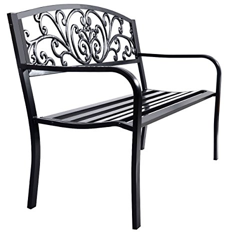 Giantex 50" Patio Park Garden Bench Porch Chair Steel Frame Cast Iron Backrest