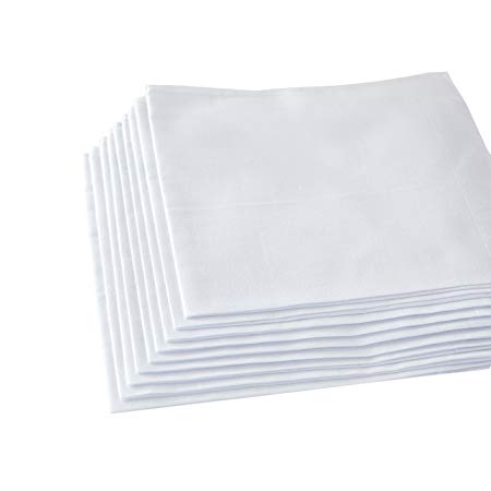 Men's Handkerchiefs,100% Soft Cotton,White Hankie (White, Pack of 12 Pieces)