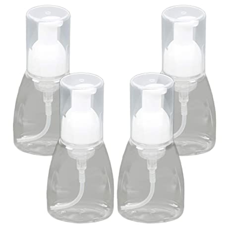 MISAZ 4 Pieces Foam Soap Dispenser for Kitchen Sink, Refillable Liquid Soap Bottles with Pumps, Oval Plastic Clear DIY Mousses Containers Holder for Bathroom, Kitchen, and Countertop