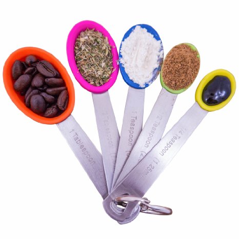 5 Piece Non-stick Silicone Measuring Spoons - Bake To Perfection Every-time With Spot On Measurements - Lifetime Guarantee