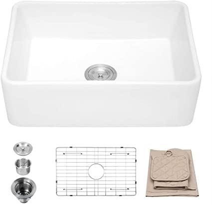 30 inch Farmhouse Sink - Lordear 30 inch Kitchen Sink Apron-front White Fireclay Ceramic Porcelain Reversible Single Bowl Kitchen Farm Sinks