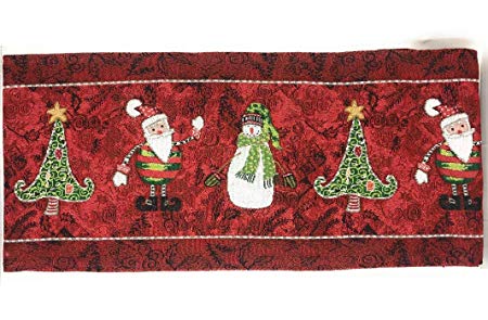 Tache Here Comes Santa Claus Antique Vintage Christmas Eve Traditional Holiday Season Red Decorative Woven Tapestry Table Runners, 13x54