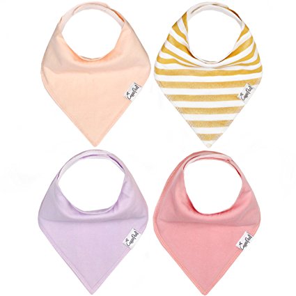 Baby Bandana Drool Bibs for Drooling and Teething 4 Pack Gift Set For Girls “Sweetheart Set” by Copper Pearl