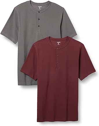 Amazon Essentials Men's Regular-Fit Short-Sleeve Pique Henley (Available in Big & Tall), Pack of 2