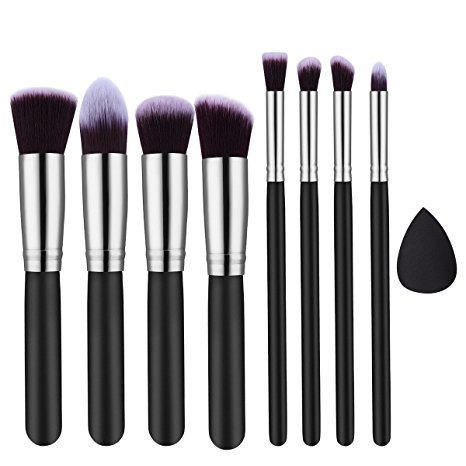 ElleSye 8-Piece Soft Synthetic Makeup Brush Set with Sponge and Braided Bag, Silver