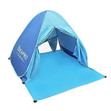 IDEAPRO Outdoor 2-3 Persons Quick Automatic Pop up Tent Lightweight Waterproof Portable Cabana Beach Sun Shelter Sun Shade with Zipper Door and Foldable Curtains for Camping Fishing (Blue)