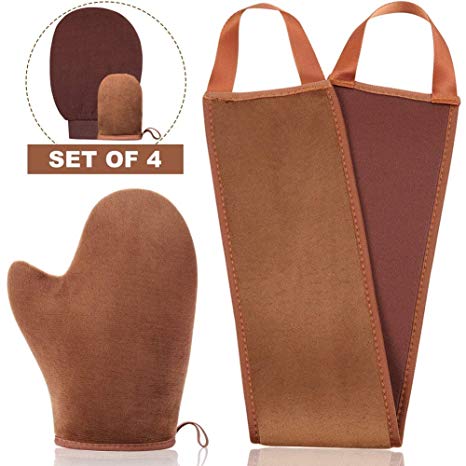 GAIYAH Self Tanning Mitt Applicator Kit, With Back Lotion Applicators For Your Back, Exfoliator Glove and Finger Face Mitt, Sunless Tanning Mitt, Back Self Applicator Apply Lotion To Back Easily