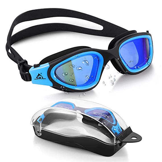 SKL Swim Goggles Recreation Watertight Swimming Goggles Wide View Swim Goggles with No Leaking Anti Fog UV 400 Protection Lens and Protection Case for Adult Men Women Youth Teens