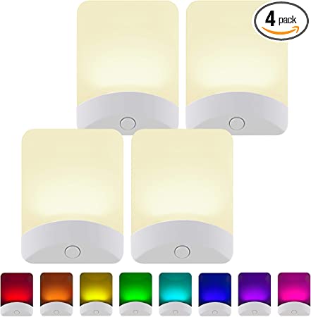 GE White Color-Changing LED Night Light, 4 Pack, Plug-in, Dusk-to-Dawn, Home Décor, UL-Listed, Ideal for Bedroom, Bathroom, Nursery, Kitchen, 50860, 4