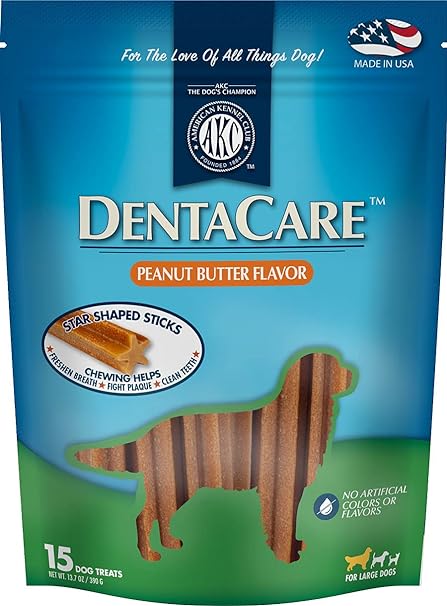 American Kennel Club DentaCare Peanut Butter Flavored Dental Sticks | 15 Dog Sticks | Large Breed Size