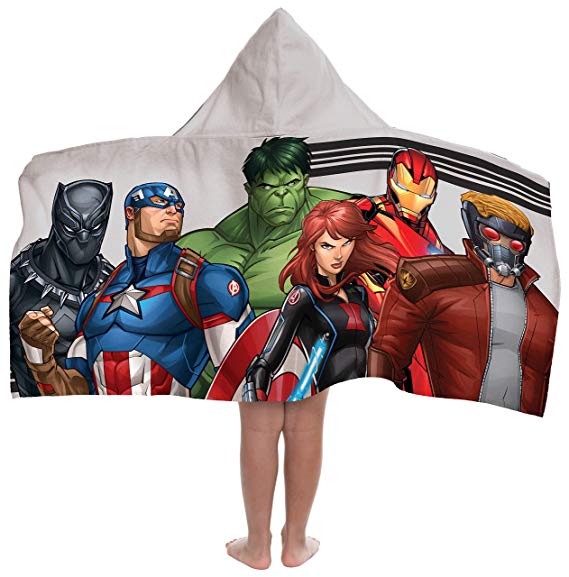 Marvel Avengers Super Soft & Absorbent Kids Hooded Bath/Pool/Beach Towel, Featuring Spiderman & Black Panther-Fade Resistant Cotton Terry Towel 22.5" Inch x 51" Inch (Official Marvel Product)