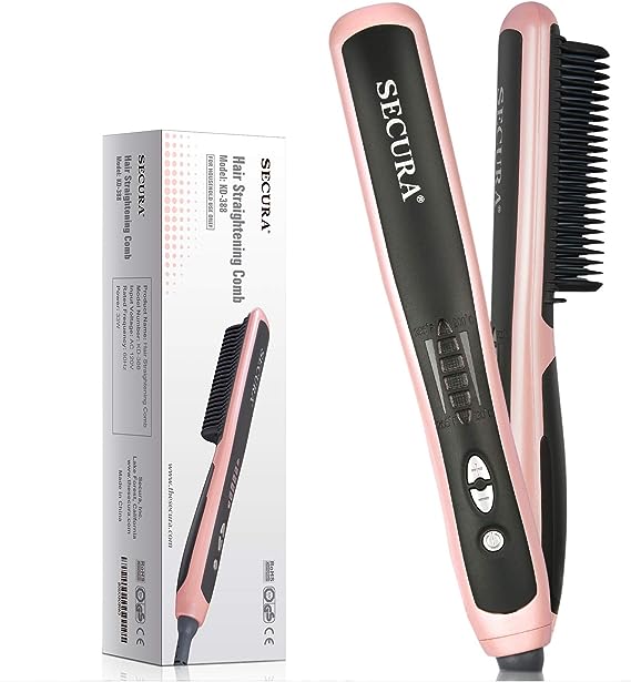 Secura Hair Straightener Comb Straightening Brush with PTC Ceramic Heating Elements and 6 Levels of Temperature Control SC-6L