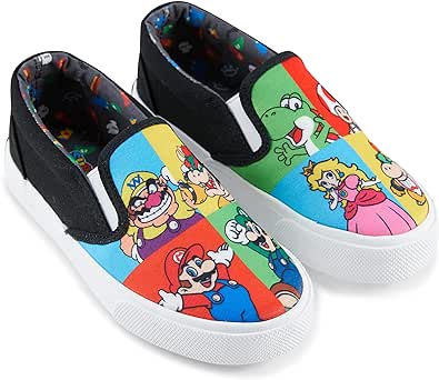 Nintendo Boys Mario Athletic Sneakers - Super Mario Slip On Shoes - Mario, Luigi, Kirby and Donkey Kong Slip On Canvas Sneakers