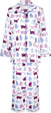 Champion Paris Womens Cat Print 100% Brushed Cotton Pyjamas