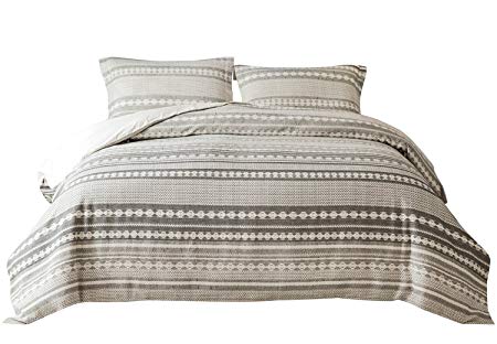 PHF Yarn Dyed Duvet Cover Set Jacquard Bedding 100% Cotton 3 Pieces Queen Size Grey