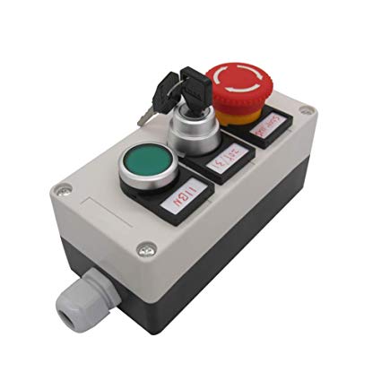 TWTADE/Green Momentary Switch, Red Mushroom Emergency Stop Latching Push Button Switch,3 Positions 2NO Key Lock Latching Select Selector Switch Station Box (Quality Assurance for 3 Years)hz-11ZS-20Y-G
