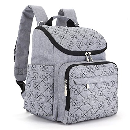 Diaper Bag Backpack With Baby Stroller Straps By HYBLOM, Stylish Travel Designer And Organizer For Women & Men, 12 Pockets, Grey