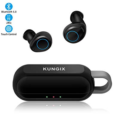 Wireless Earbuds, KUNGIX Bluetooth 5.0 TWS True Wireless Earphones, IPX5 Waterproof and Portable Sports Bluetooth Headphones with Charging Case, 3D Stereo Sound Noise Reduction Headsets Built-in Mic for iOS, Android