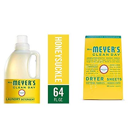 Mrs. Meyer's Laundry Set, Honeysuckle, 2 ct: Laundry Detergent (64 fl oz), Dryer Sheets (80 ct)