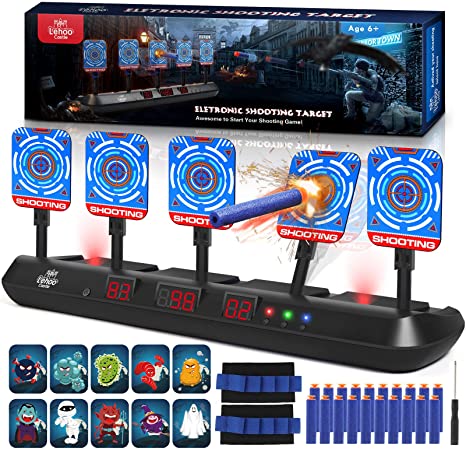 Lehoo Castle Electronic Shooting Target for Nerf Gun, 5 Targets Multi-Modes Digital Scoring Auto Reset with 20 Foam Darts, Toy for Boys & Girls Aged 6  (2020 Newest)