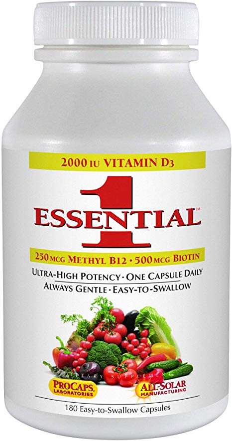 Andrew Lessman Essential-1 Multivitamin 180 Small Capsules 2000 IU Vitamin D3. 250 mcg Methyl B12. Lutein Lycopene Zeaxanthin. 24  Nutrients. High Potency. No Additives. Ultra-Mild Only One Cap Daily