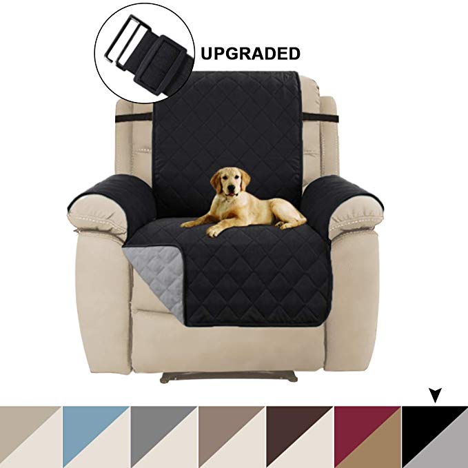 Reversible Oversized Recliner Cover, Black Slipcovers for Large Recliner Pet Cover Washable Furniture Protector, Slip Cover Throw for Pets, Kids, Cats (Oversize Recliner, Black/Gray)