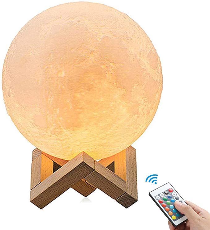 OxyLED Moon Lamp, 16 Colors 7.1 Inch 3D Print LED Moon Light with Stand Remote Touch Control and USB Rechargeable, Night Light Dimmable for Kids Lover Friends Birthday Christmas Gifts