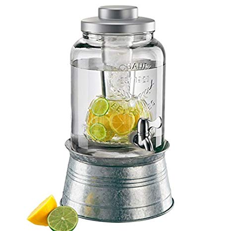 Artland Masonware Beverage Jar 2 Gal W/Chiller & Infuser, Galvanized Stand