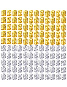 Fani 120 Pieces Dreadlocks Beads Mixed Golden Silver Aluminum Dread Locks Metal Cuffs Hair Decoration Braiding Hair Jewelry(Silver and Golden)