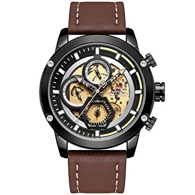NAVIFORCE Men's Sport Watches Luxury Military Leather Strap Waterproof Quartz Watch with Date