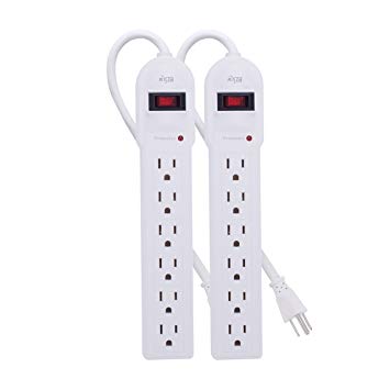 KMC 6-Outlet Surge Protector Power Strip 2-Pack, Overload Protection, 4-Foot Cord, 900 Joule - White