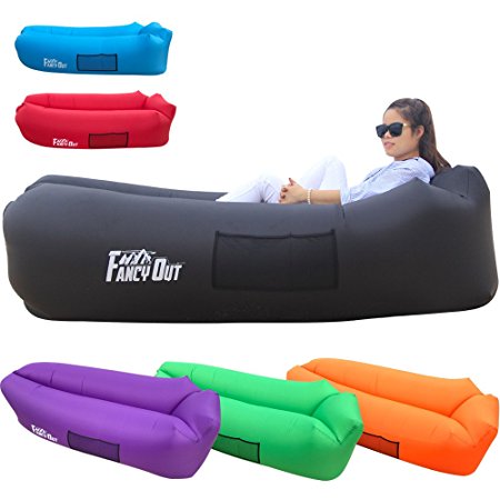 Fancy Out™Fast Inflatable Air Lounger Portable Waterproof Nylon Pouch Couch with Travel Bag for Camping, Hiking, Entertainment (Black)