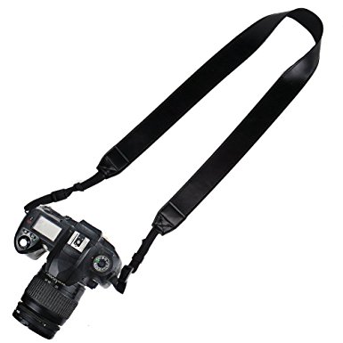 Elvam PU Leather Camera Neck Shoulder Belt Strap for DSLR / SLR / Nikon / Canon / Sony / Olympus / Samsung / Pentax ETC - Black