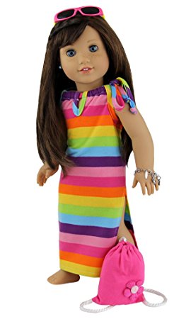 4 Piece Beach Dress set Fits 18" 18" American Girl Doll Clothes Includes- Dress, Sunglasses, Headband, and Bag