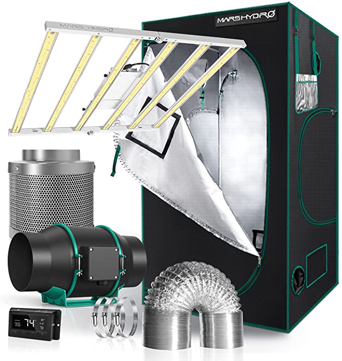 MARS HYDRO Grow Tent Kit Complete 4x4ft FC4800 Led Grow Light Dimmable Full Spectrum,Indoor Grow Tent Kit 48"x48"x80" Hydroponics Growing Tent 1680D Canvas with 6 Inch Ventilation System