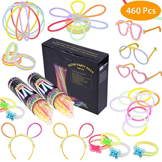 Glow Sticks, 460 PCS Glow Stick Party Pack Light Kit to Create Glowsticks, Bracelets, Necklaces, Glasses, Triple bracelets, Bunny Ears, Balls, Flowers Much More