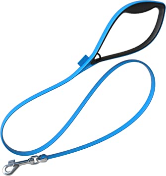 Bond Pet Products Durable Shock Absorbing 4 FT Dog Leash | Comfortable Grip, Easy to Clean and Waterproof Leashes for Dogs | High Performance Weatherproof Elastomer Rubber - Blueberry Blue