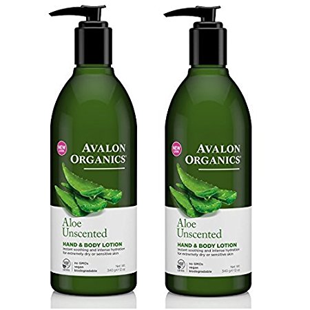 Avalon Organics Hand & Body Lotion, Aloe, Unscented, 12-Ounces (Pack of 2)