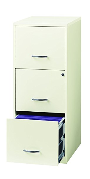 Space Solutions 3 Drawer Metal File Cabinet with lock, 18" Deep For Office Storage - White
