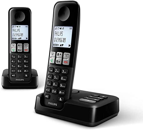 Philips D2552B Cordless DECT Landline Phone, Home Telephone with Caller ID, Call Blocking and Answering Machine - Two Handsets