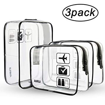 (3 Pack) ANRUI Clear Toiletry Bag TSA Approved Travel Carry On Airport Airline Compliant Bag Quart Sized 3-1-1 Kit Travel Luggage Pouch (Black)