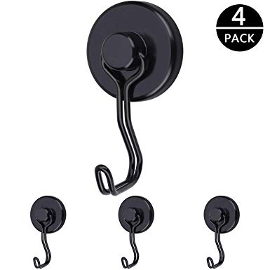 Harmiey Magnetic Hooks 80LB Cruise Refrigerator Heavy Duty Neodymium Rare Earth Magnetic Hangers,Rubber Scratch-Resistant Base，Ideal for Indoor/Outdoor Hanging(Black 4Pack)