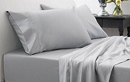 Royal Home Collection 600 Thread Count Egyptian Cotton 4pc Sheet Set 24" Inch Extra Deep Pocket, King/ Standard, Silver Grey Solid