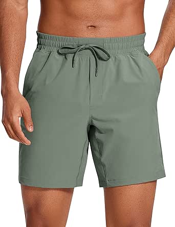 CRZ YOGA Men's Linerless Workout Shorts - 7'' Quick Dry Running Sports Athletic Gym Shorts with Pockets