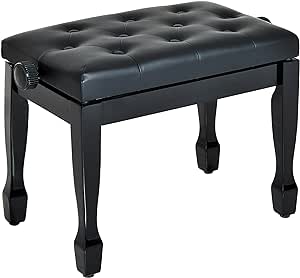 HOMCOM Banquette Piano Tabouret Siege Hauteur reglable Noir Bois revêtement synthétique