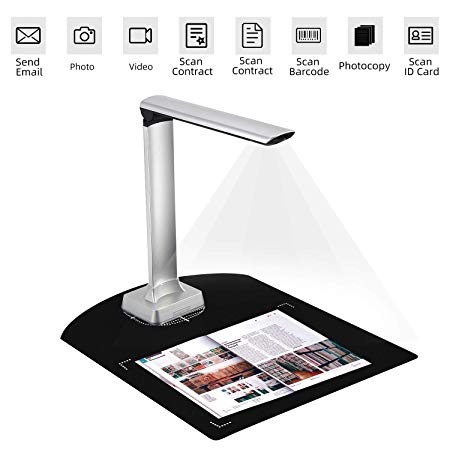 Koolertron Professional Book Document Scanner Camera,Auto Focus 12MP High Definition Camera Capture A4 Size, Portable Automatic Scanning, Multi-Language OCR Convert Images to Word/Excel/PDF/TXT