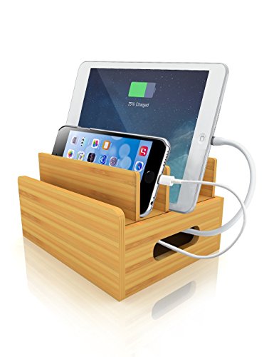 Ufine Cell Phone Stand Bamboo Dock Organizer Apple Charging Stationary For Apple Watch Iphone 8/7 Ipad(7.48x5.5x2.95inch,1.1lb)