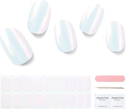 Semi Cured Gel Nail Strips, 20 pcs Gel Nail Stikers, Gel Nail Wraps Semi Cured, Salon-Quality, 2 Weeks Long Lasting Shell Aurora