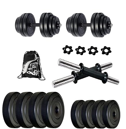Bodyfit Adjustable Dumbbell Exercise Rods, Weight set, Home Gym Fitness Kit, Gym Plates Equipment, Gym Set. (10 Kg Weight Set)